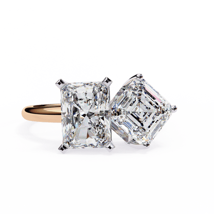Toi et Moi 2.00 Carat Radiant & Asscher Cut Diamond Engagement Ring – Two Stone Bridal Jewelry