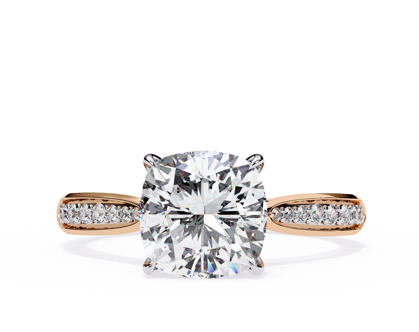 1.34 carat cushion cut hidden halo diamond engagement ring with round side stones – elegant bridal jewelry