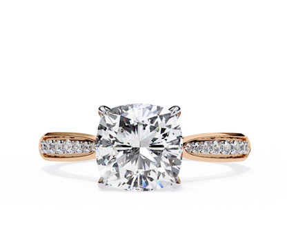 1.34 Carat Cushion Cut Hidden Halo Diamond Engagement Ring with Round Side Stones – Elegant Bridal Jewelry