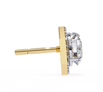 2.10 Carat Round Cut Halo Diamond Stud Earrings With Hexa Frame - Everyday Fine Jewelry