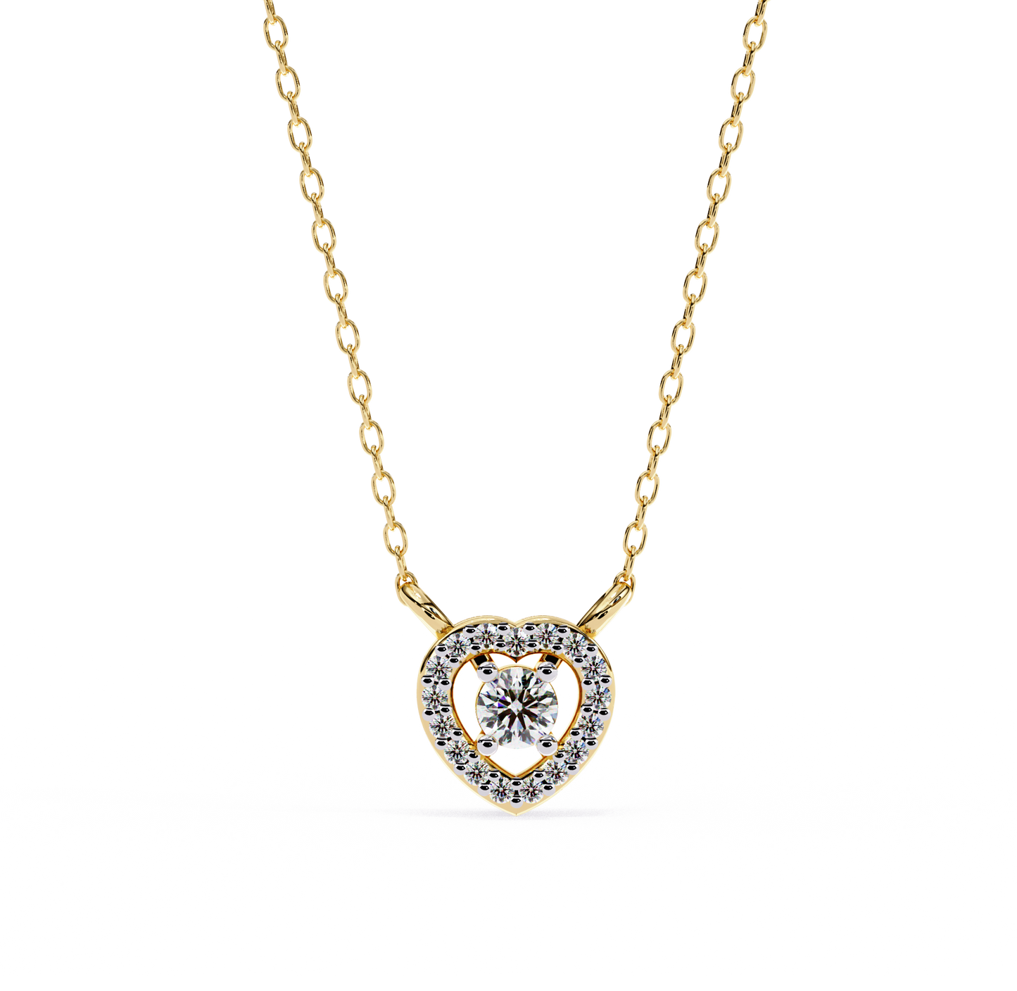 round brilliant cut diamond halo pendant with heart frame - modern fine jewelry