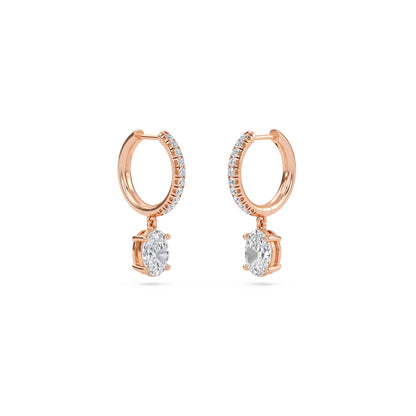 1.40 Carat Oval Cut Diamond Drop Hoop Earrings with Round Side Stones – Elegant Fine Jewelry