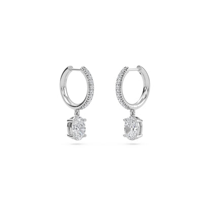 1.40 Carat Oval Cut Diamond Drop Hoop Earrings with Round Side Stones – Elegant Fine Jewelry