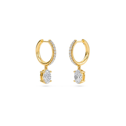1.40 Carat Oval Cut Diamond Drop Hoop Earrings with Round Side Stones – Elegant Fine Jewelry