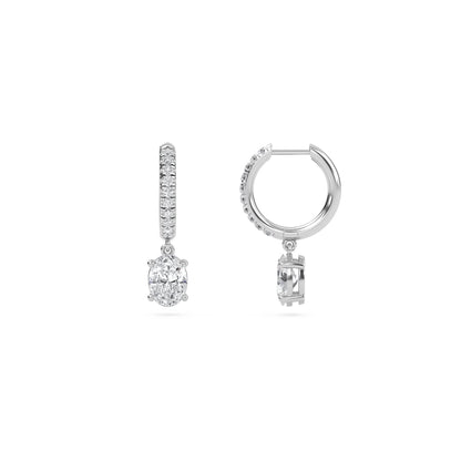 1.40 Carat Oval Cut Diamond Drop Hoop Earrings with Round Side Stones – Elegant Fine Jewelry