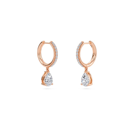 1.40 Carat Pear Cut Diamond Drop Hoop Earrings with Round Side Stones – Elegant Fine Jewelry