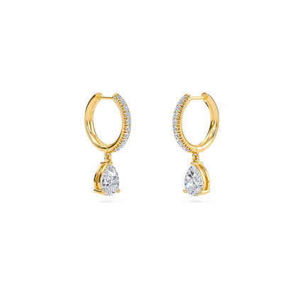 1.40 Carat Pear Cut Diamond Drop Hoop Earrings with Round Side Stones – Elegant Fine Jewelry