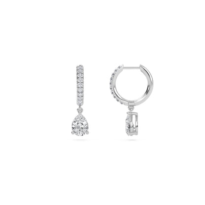 1.40 Carat Pear Cut Diamond Drop Hoop Earrings with Round Side Stones – Elegant Fine Jewelry
