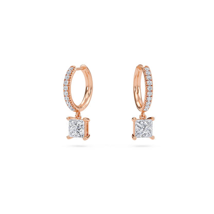 1.40 Carat Princess Cut Diamond Drop Hoop Earrings with Round Side Stones – Elegant Fine Jewelry