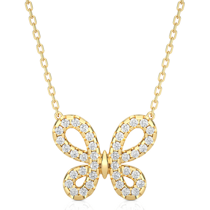 Round Cut Butterfly Pavé Diamond Pendant Necklace – Dainty Jewelry for Women