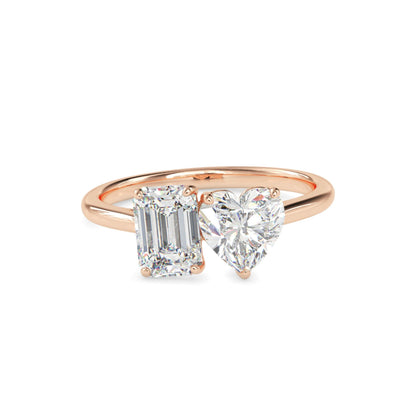 Toi et Moi 2 Carat Emerald & Heart Cut Diamond Engagement Ring for Women – Two Stone Bridal Jewelry