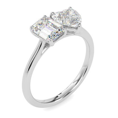 Toi et Moi 2 Carat Emerald & Heart Cut Diamond Engagement Ring for Women – Two Stone Bridal Jewelry