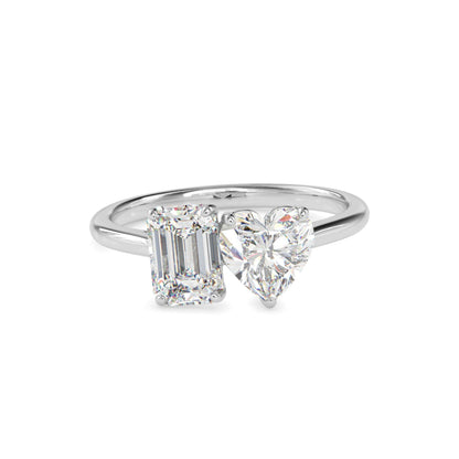 Toi et Moi 2 Carat Emerald & Heart Cut Diamond Engagement Ring for Women – Two Stone Bridal Jewelry