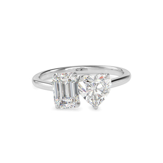 Toi et Moi 2 Carat Emerald & Heart Cut Diamond Engagement Ring for Women – Two Stone Bridal Jewelry