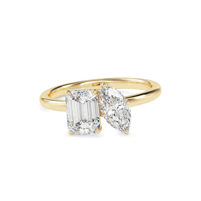 Toi et Moi 2 Carat Emerald & Marquise Cut Diamond Engagement Ring for Women – Two Stone Bridal Jewelry