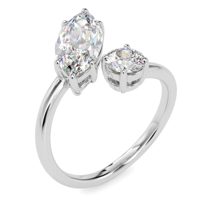 Toi et Moi 2.50 Carat Round & Marquise Cut Diamond Engagement Ring for Women – Two Stone Bridal Jewelry