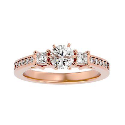 Three Stone 2.20 Carat Round & Princess Cut Diamond Engagement Ring for Women – Elegant Bridal Jewelry