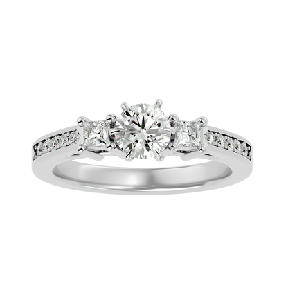 Three Stone 2.20 Carat Round & Princess Cut Diamond Engagement Ring for Women – Elegant Bridal Jewelry