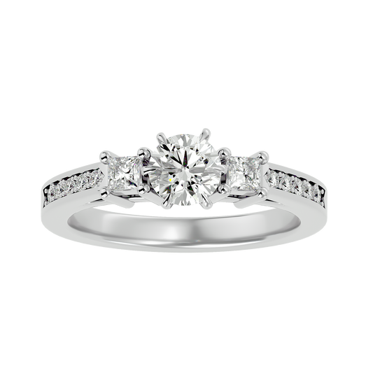 Three Stone 2.20 Carat Round & Princess Cut Diamond Engagement Ring for Women – Elegant Bridal Jewelry