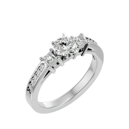 Three Stone 2.20 Carat Round & Princess Cut Diamond Engagement Ring for Women – Elegant Bridal Jewelry