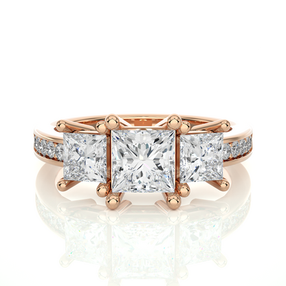 Three Stone 2.20 Carat Princess Cut Diamond Engagement Ring for Women – Elegant Bridal Jewelry