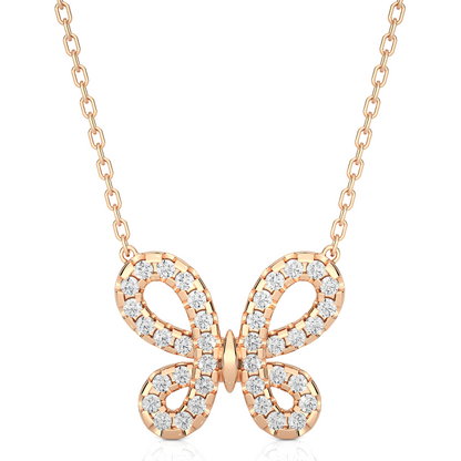Round Cut Butterfly Pavé Diamond Pendant Necklace – Dainty Jewelry for Women