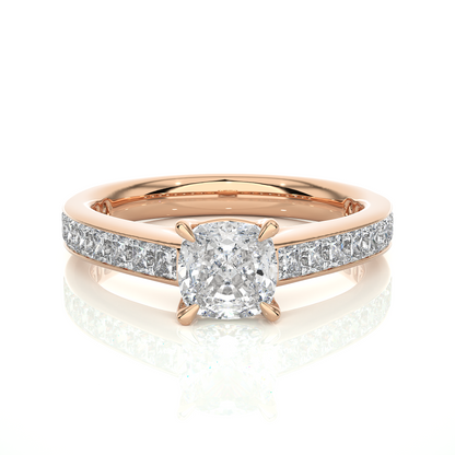 1.20 Carat Cushion Cut Solitaire Diamond Engagement Ring with Princess Side Stones – Elegant Bridal Jewelry