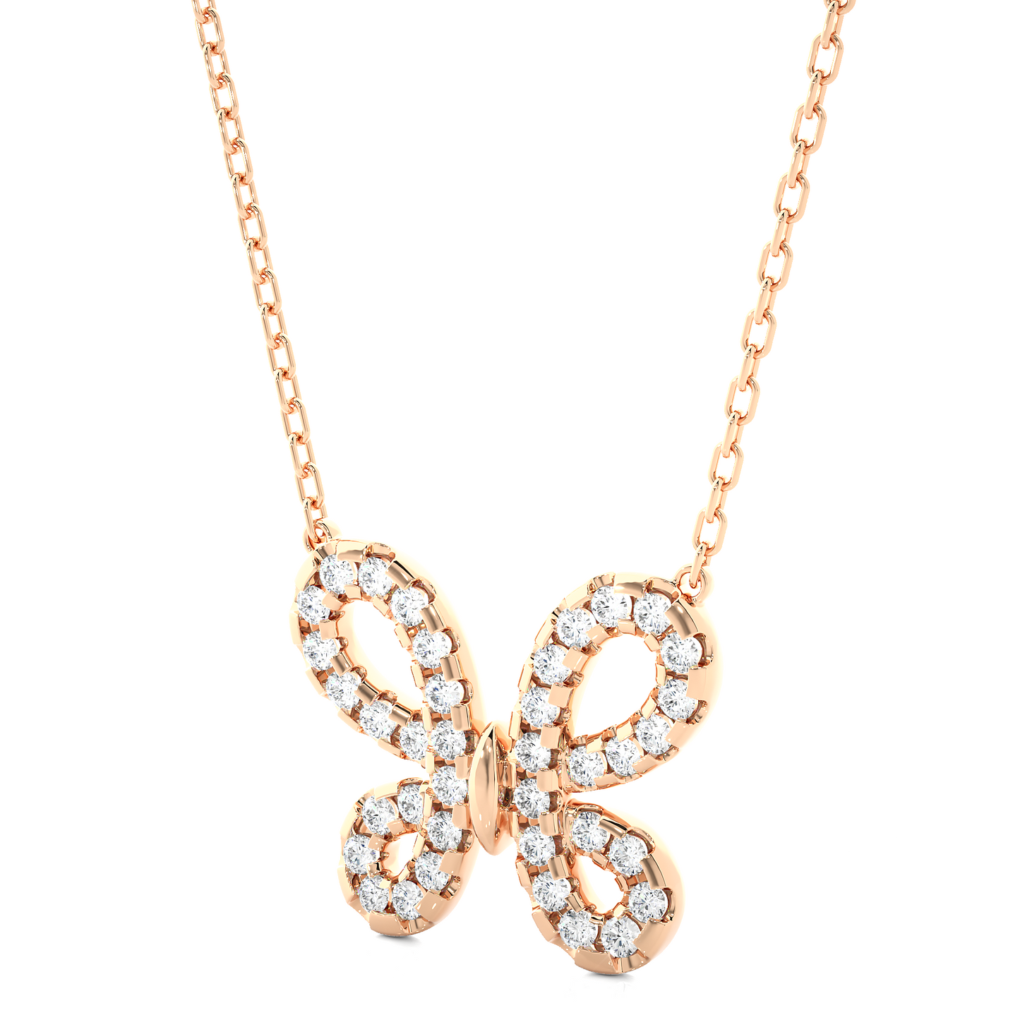 round cut butterfly pavé diamond pendant necklace – dainty jewelry for women