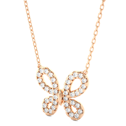 Round Cut Butterfly Pavé Diamond Pendant Necklace – Dainty Jewelry for Women