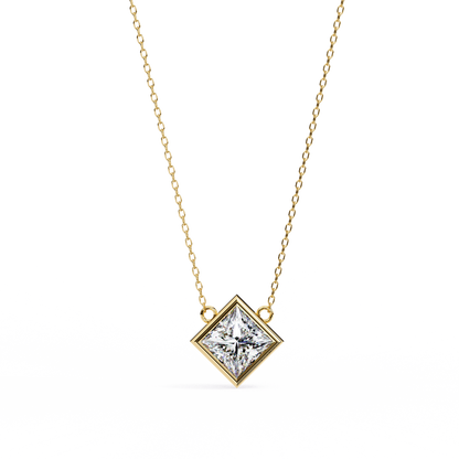 LGD Solitaire Pendant Princess Stone (2.01ct Pair ) In 14K Gold Without Chain