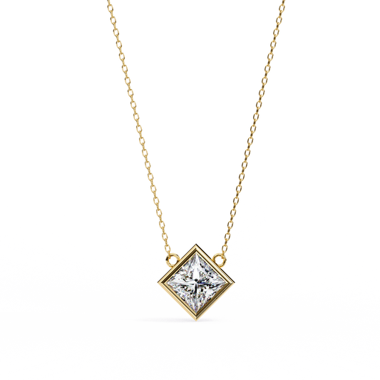 LGD Solitaire Pendant Princess Stone (2.01ct Pair ) In 14K Gold Without Chain