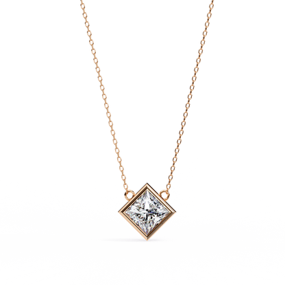 LGD Solitaire Pendant Princess Stone (2.01ct Pair ) In 14K Gold Without Chain