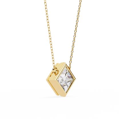 LGD Solitaire Pendant Princess Stone (2.01ct Pair ) In 14K Gold Without Chain