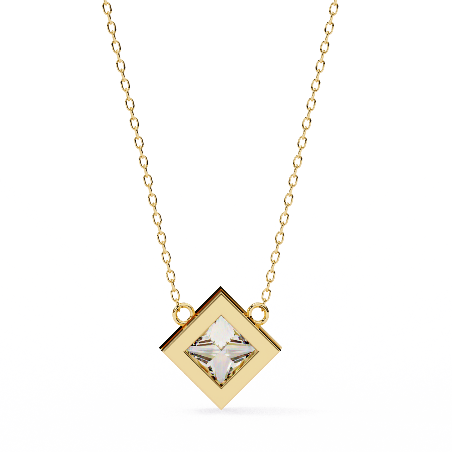 lgd solitaire pendant princess stone (2.01ct pair ) in 14k gold without chain