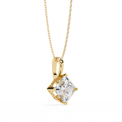 LGD Solitaire Pendant Princess Stone (2.87ct Pair ) In 14K Gold Without Chain