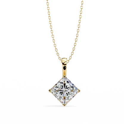 LGD Solitaire Pendant Princess Stone (2.87ct Pair ) In 14K Gold Without Chain
