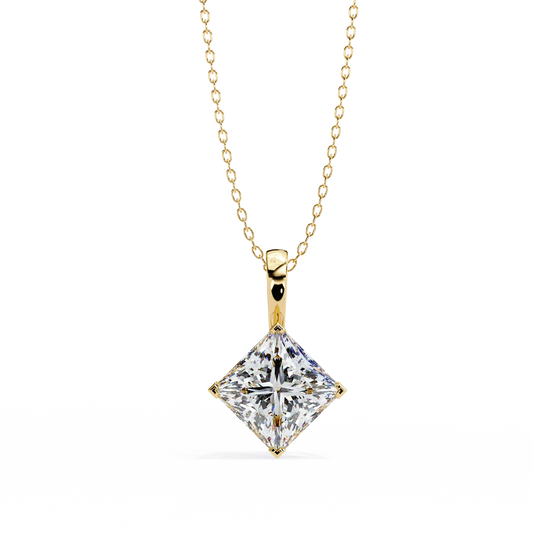 LGD Solitaire Pendant Princess Stone (2.87ct Pair ) In 14K Gold Without Chain