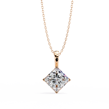 LGD Solitaire Pendant Princess Stone (2.87ct Pair ) In 14K Gold Without Chain