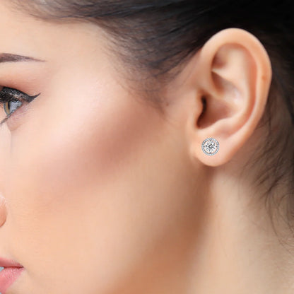 1.82 Carat Round Cut Halo Diamond Stud Earrings - Everyday Fine Jewelry