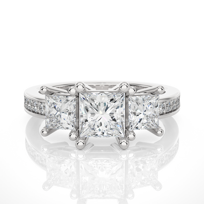 Three Stone 2.20 Carat Princess Cut Diamond Engagement Ring for Women – Elegant Bridal Jewelry