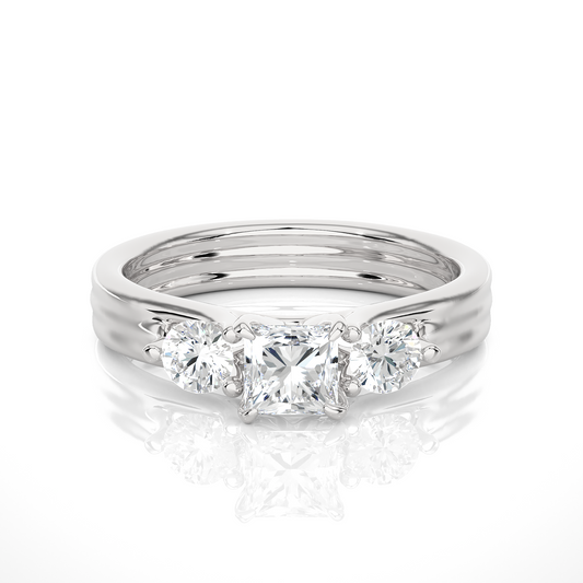 Trinity Princess & Round Cut Diamond Three-Stone Engagement Ring for Women – Elegant Bridal Jewelry
