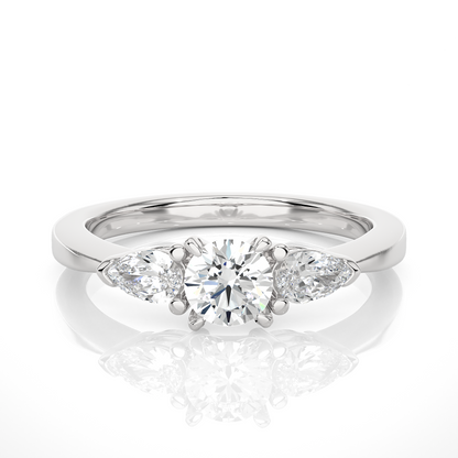 Three Stone 2 Carat Round & Pear Cut Diamond Engagement Ring for Women – Elegant Bridal Jewelry