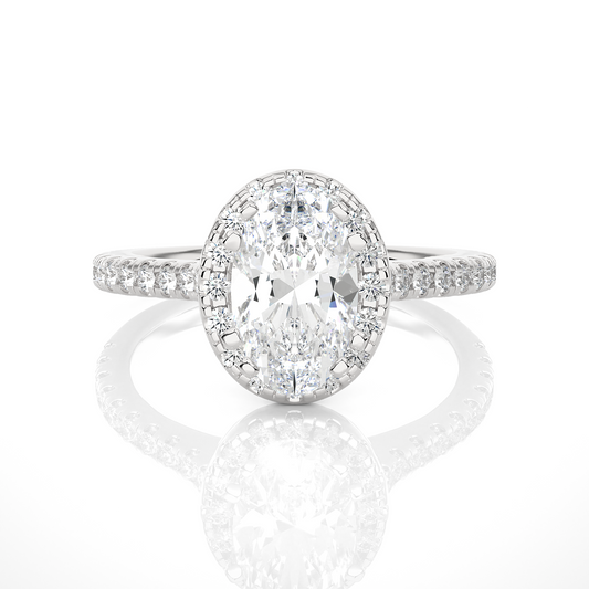 1.36 Carat Oval Cut Halo Diamond Engagement Ring for Women – Elegant Bridal Jewelry