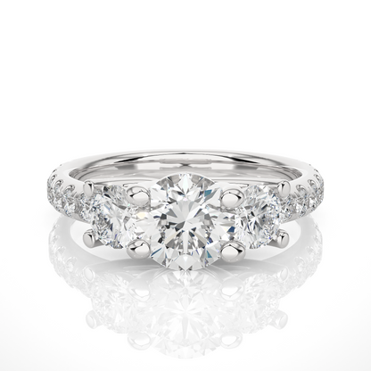 Three Stone 2.14 Carat Round Cut Diamond Engagement Ring for Women – Luxury Bridal Jewelry