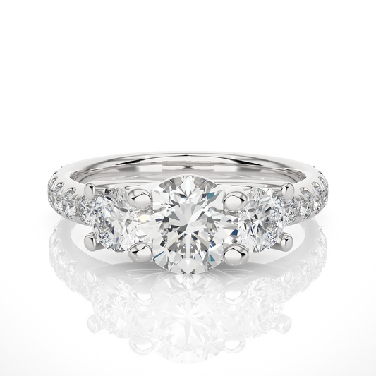 Three Stone 2.14 Carat Round Cut Diamond Engagement Ring for Women – Luxury Bridal Jewelry