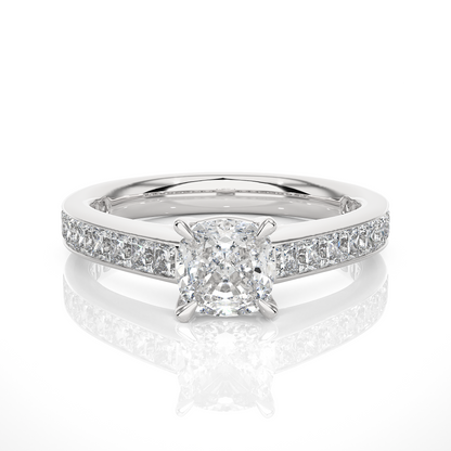 1.20 Carat Cushion Cut Solitaire Diamond Engagement Ring with Princess Side Stones – Elegant Bridal Jewelry