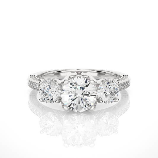Three Stone 2.52 Carat Round Cut Diamond Engagement Ring for Women – Luxury Bridal Jewelry