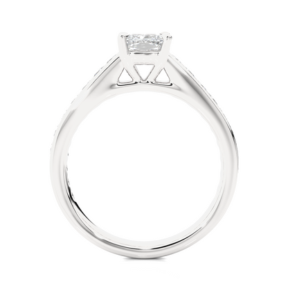 1.20 Carat Cushion Cut Solitaire Diamond Engagement Ring with Princess Side Stones – Elegant Bridal Jewelry