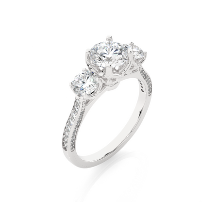 Three Stone 2.52 Carat Round Cut Diamond Engagement Ring for Women – Luxury Bridal Jewelry