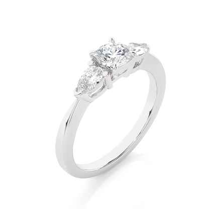 Three Stone 2 Carat Round & Pear Cut Diamond Engagement Ring for Women – Elegant Bridal Jewelry